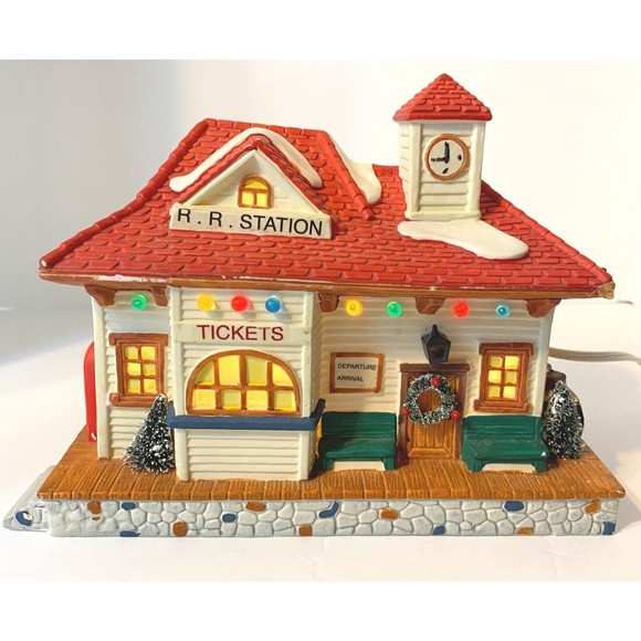 Holiday Living by Lowes Porcelain Lighted Railroad Station EUC, Christmas - Picture 13 of 16